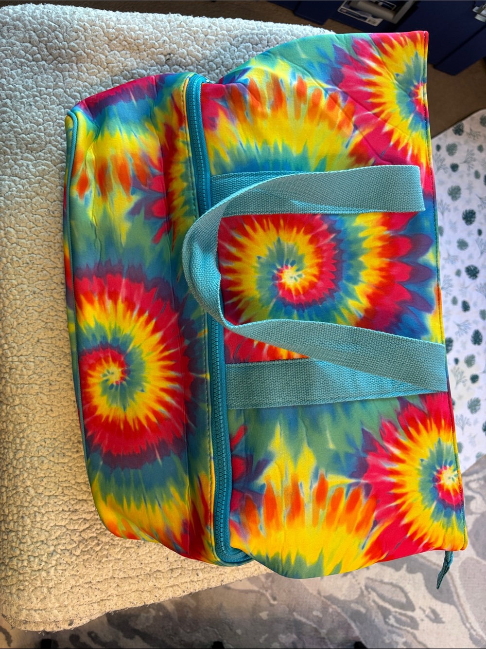 Tie-Dye Spiral beach Duffle Bag in Bright Rainbow Colors